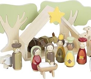small foot Weihnachtskrippe aus Holz, 18-teiliges Spielset für Kinder, kindgerechte Weihnachtsdekoration mit Figuren und Tieren, 12356