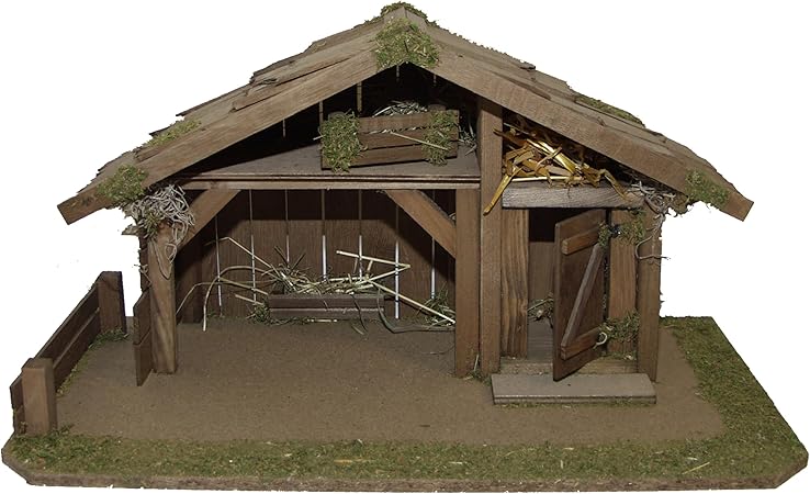 1331/12 Weihnachtskrippe aus Holz für 10-12 cm Figuren 55 x 30 x 29 cm, Braun