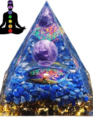 Orgone Pyramid, Tree of Life with Amethyst, Healing Stone Crystal Pyramid, Gift for Boys & Girls, Happiness & Health