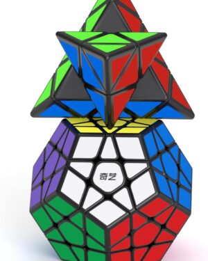 Roxenda Speed Cube Set, Magic Cube Set of Pyramid Megaminx Cube Smooth Puzzle Cube (2 Pack(Black))