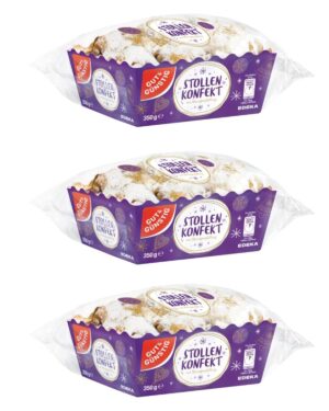 Stollenkonfekt Small Christmas Stollen Pieces Stollen Confectionery Pack of 3 Christmas Pastries with 20% Marzipan Filling with 13% Raisins Refined with Powdered Sugar in Practical Serving Bowl 3 x 350 g