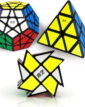 ROXENDA Magic Cube Set, Pyramid Dodecahedron Windmill Speed Cube - Magic Puzzle Cube Collection for Children and Adults [3 Pack]