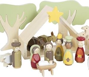 small foot 12356 Wooden Nativity Scene, 18-Piece Playset for Children, Child-friendly Christmas Decoration with Figures and Animals