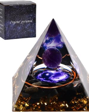 volumoon Crystal Pyramid, Reiki Healing Crystal Pyramid, Amethyst Stone Pyramid, Crystal Energy Tower, Chakra Pyramid for Healing Yoga Meditation Protection, Desktop Ornament Home Decoration (B)