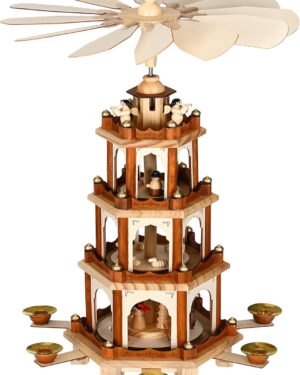 Spielwerk Christmas Pyramid XL 4-Storey Rotatable Wooden Pyramid Made of Real Wood Christmas Decoration Hand-Painted Christmas
