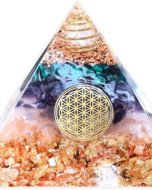 Orgonite pyramid according to Wilhelm Reich with malachite, amethyst and rose quartz - orgonite orgone gemstone pyramid handmade in Nuremberg
