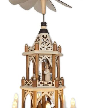 Wichtelstube-Kollektion Electric Christmas Pyramid, Traditional Hand-Painted Figures, Illuminated and Battery Operated with Motion, Electric Pyramid Christmas, Christmas Pyramid (51 cm)