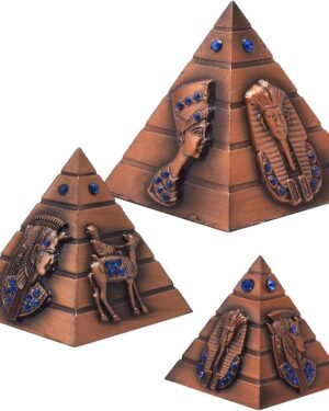 Bronze Pyramid Model, 3pcs/Set Figure Model Egyptian Pyramid Statue Bronze Vintage Sculpture Office Ornament Souvenir Gift (Copper)