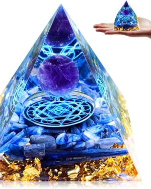 Orgonite Pyramid, Gemstones Healing Stones, Orgone Pyramid, Reiki Chakra Stones, Crystal Stones for Chakra Healing, Meditation, Yoga, Esoteric Gifts (Blue Crystal Ball)