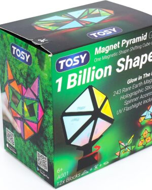 TOSY Magnet Pyramid Glow - 1 Cube Turns into 1 Billion Shapes, 12 Pieces, 243 Magnets, Luminous, Holographic Magnetic Puzzle STEM/STEAM Toy