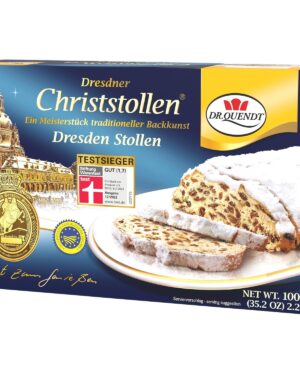 Quendt Dresden Christmas Stollen 1000 g Traditional Butter Stollen with Raisins & Marzipan - Original Dresden Baking Art - Aromatic & Juicy - Perfect for Advent & Christmas