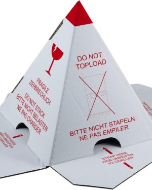 Pallet Cones / Stacking Protection Pyramid "Do Not Stack" Pack of 200 with Self-Adhesive Closure, Cardboard White with Red Print, Effective Stacking Protection, Eye-catching Load Securing