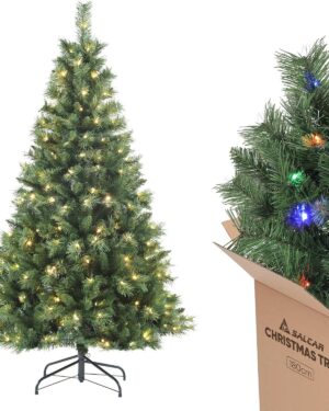 SALCAR Artificial Christmas Tree 180 cm with Lighting, Warm and RGB LED Fairy Lights, Nordmann Fir Tree, 9 Modes and Remote Control