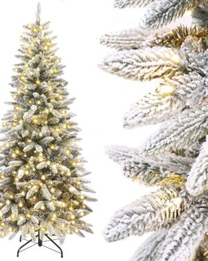 Yorbay Artificial Christmas Tree Slim with Lighting: 180 cm with Snow