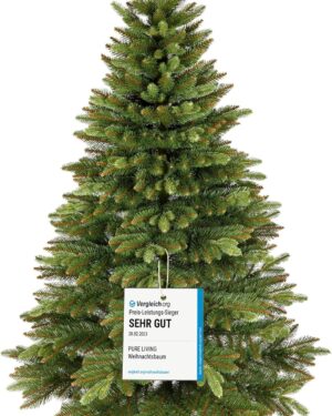 Pure Living Premium Artificial Christmas Tree 180 cm - Test Winner 10 Year Guarantee - Lifelike, Dense Branches, Artificial Christmas Tree with Wooden Stand, Artificial Christmas Tree 180 cm