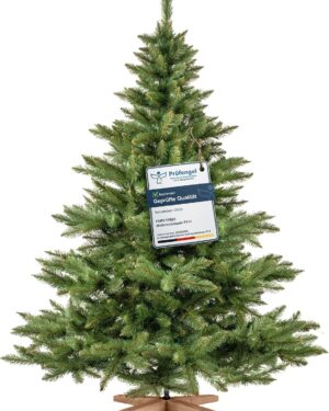 FairyTrees Artificial Nordmann Fir Christmas Tree, Green, PVC, Includes Wooden Stand, FT14/FT15, 180cm