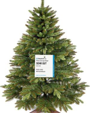 Pure Living Premium Artificial Christmas Tree 120 cm - Test Winner 10 Year Guarantee - Lifelike, Dense Branches, Artificial Christmas Tree with Wooden Stand, Artificial Christmas Tree 120 cm