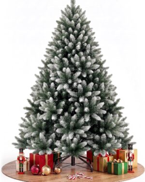 YOUDENOVA Artificial Christmas Tree 210 cm | Premium Artificial Christmas Tree with Snow - Lifelike | Includes Metal Stand
